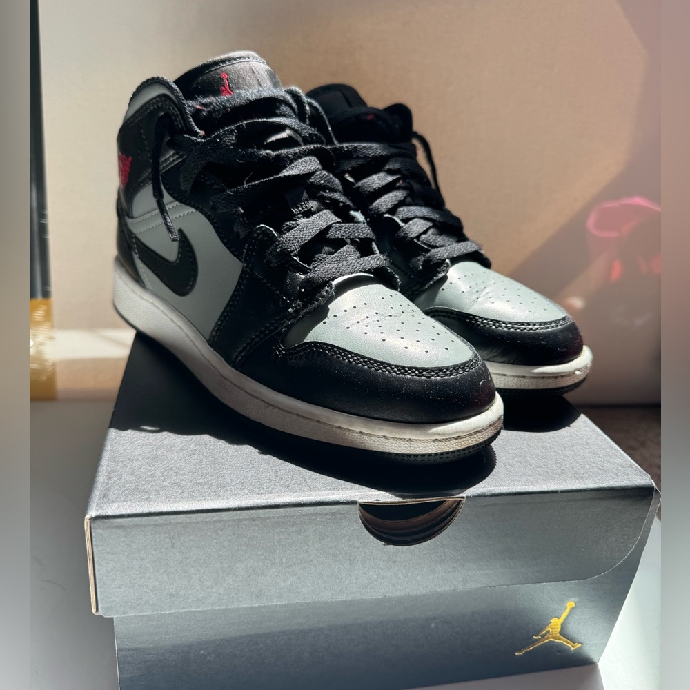 Black Gray and Red Air Jordan 1 mid